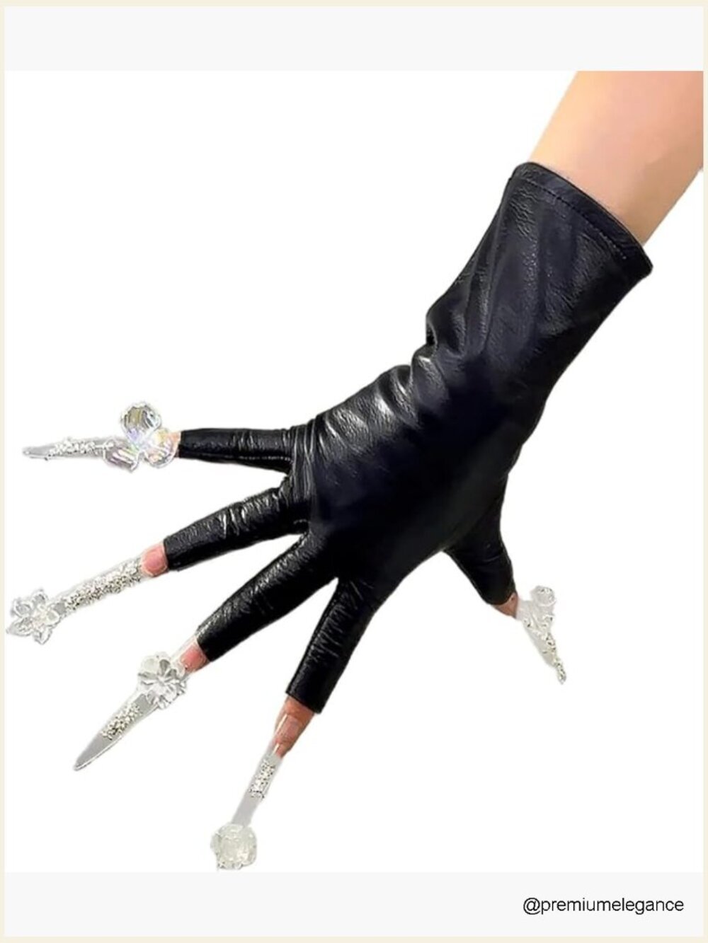 Fingerless Leather Gloves Women Long Genuine Lambskin Punk Driving Cycling